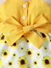 Flickaklänningar Summerklänning för barn 0-24 månaders stil Fashion Belt Sunflower Print Princess Formell skarvning av remmar