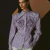 Women's Blouses HEZIOWYUN Y2K Vintage Plaid Belted Elegant Long Sleeve Shirt Turn-down Collar Button-down With 3D Flower Fall Slim Tops