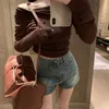 Short femme été nouveau miui Denim diamant patch minceur tendance jupe courte avec doublure style rétro denim lavé