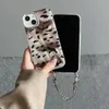 Custodie per cellulari Custodia morbida per cellulare in argento placcato argento vintage con catena ambrata per iPhone 15 Pro Max 14 13 12 11 Cover posteriore antiurto leopardo H240326