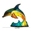 Miniaturas animal candeeiro de mesa luz cabeceira resina vitral unicórnio sereia tartaruga marinha leão golfinho lobo dragão coruja casa ornamento série