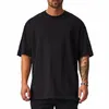 Mens Overized Fit Short Sleeve T-shirt med tappad axel Löst Hip Hop Fitn T-skjorta Summer Gym Bodybuilding Tops Tees P67G#