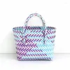 Evening Bags Plastic Woven Handbag Colorful Basket Color Matching Vegetable Bag Beach Women's