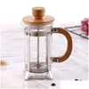 Potenciômetros de café Imprensa francesa Eco-Friendly Bambu Er Êmbolo Tea Maker Percolador Filtro Chaleira Pote Bule de Vidro C1030243E Drop Delivery Ho OT79E