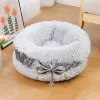 Tapis litière pour chat hiver chaud noeud rond en peluche mignon chien litière litière pour chat lit pour chien à moitié fermé fournitures pour animaux de compagnie