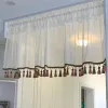 Cortinas americanas com borla de café, cortinas curtas de tecido, meia tule, renda, jardim, pequena, flutuante para janela, cozinha, qt03330