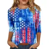 Koszule damskie 3/4 rękawy dla kobiet Niepodległość Drukuj koszulki graficzne Bluzki swobodne plus podstawowe topy pullover młodzieńcza kobieta