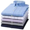 Oxford Men Fashion 100% Cotton Thin Long Sleeve Casual Slim Solid Color Plaid Print Stripe Formell klänning Skjorta plus 7xl 6xl 240322