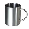 Mugs Convenient Silver Handle Double Wall Stainless Steel Portable Coffee Mug Travel Cup 220ml 300ml 400ml