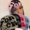 Beralar Örgü Kadınlar İçin Beanie Şapkası Y2K Moda Mektubu Handcrochet Jacquar