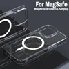 شفافة شفافة واضحة أكريليك مغناطيسية ، حالات هاتف مقاومة للصدمات لـ iPhone 15 14 Pro 13 12 Max Mini XR XS مع شاحن متوافق مع حزمة البيع بالتجزئة