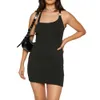 2023 Women's Spicy Girl Asymmetrical Sexy Black Mini Backless Dress 265599