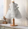 Flower Girls Dresses Ins Stereo Lace Applique White Princess Dress for Kids Bow Short Sleeve Tulle Widding Klädbollklänning A6896