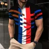 Herren-Poloshirt mit Reißverschluss, 3D-Streifendruck, Fi-Kleidung, Sommer, Busin, Freizeit-T-Shirt, Herren-Poloshirt, Reißverschluss, Kurzarm, Street-Top O7os #