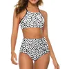 Maillots de bain pour femmes Sexy Dalmatien Dog Imprimer Bikini Ensemble Noir Spotté Maillot de bain à la mode Taille haute Plage Oversize Maillot de bain