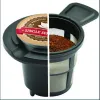 도구는 커피 메이커, 듀얼 브루, 1 컵 캡슐 또는 그라운드 커피, 블랙, 모델 202140을 제공합니다.
