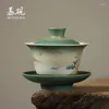 Set di accessori per il tè Copri tazza da tè Jingdezhen Set da tè Dispositivo per la preparazione Dipinto a mano Figura a colori smaltata Tazza Sancai con grande ciotola