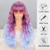 Wigs Purple Blue Wig with Bangs Long Wavy Cosplay Lolita Women Wigs Halloween Party High Temperature Hair