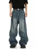 Herrenjeans REDREACHIC Twisted Seam Herren-Gepäckjeans Retro-blauer Bart-Patch weites Bein lässige übergroße Hose Skateboard Hip-Hop-StraßenkleidungL2403