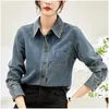 Womens Blouses Shirts 2024 Spring Casual For Women Denim Turn-Down Collar Long Sleeve Blouse Loose Tops Cotton Shirt Drop Delivery App Otyuh