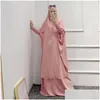 Etniska kläder Kvinnor Bönplagg 2 Piece Set 2024 Ramadan Eid Hooded Khimar Abayas Islamic Abaya Hijab Dress Niqab Kaftan Robe Dro OT25C