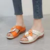 Slippers Red & White Criss-Cross Sandal Women Casual Flowers Cross Hollowed Silp On Platform Wedge Mules