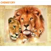 Numéro CHENISTORY Lions Famille 60x75cm Cadre Peinture À La Main Par Numéros Moderne Mur Art Photo Coloriage Par Numéro Animaux Pour La Décoration Intérieure