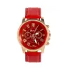 Three-subidials Red Watch Retro Geneva Student Watches Womens Quartz Trend Wristwatch With Leather Band2379