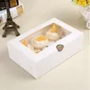 Cadeaupapier 6 gaten papieren muffin cupcake bakkerij verpakking doos met transparant venster bruiloft container baby shower benodigdheden