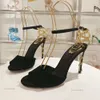 2024 New Caovilla Rhinestone Serpentine Winding Black High-heeled Sandals Anti Velvet Elegant Sexy Fashion Luxury Designer 9.5cm Women's High Heels Banquet Party
