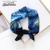 Bandane Durag Sciarpe 2022 Nuove donne Van Gogh Pittura a olio Sciarpa quadrata di seta Bandana Foulard Donna Borsa di design Sciarpa Capelli Testa Sciarpe Fazzoletto Y240325