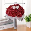 Fiori nuziali Sposa damigella d'onore con fiocco di diamanti Fiore rosa Bouquet artificiale 5 colori Accessori regalo