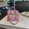 BK Crocodile Bags Trusted Luxury Handbag Crocodile Mönster Handhållen Platinum Bag For Women 2024 New Trendy and Advanced Fashion Handheld Wom Have Logo Hbux