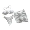 Maillots de bain pour femmes Séchage rapide Beachwear Élégant 3 pièces Bikini Ensemble avec dentelle florale Cover Up Jupe Baignade pour