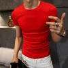 Camiseta de manga corta de verano, camisa base ajustada de color liso para hombre, camiseta de hombre de media manga de algodón puro, bebé blanco ajustado de moda