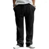 Mens Pants 2024 Spring Soft Ribbed Trousers Men Fashion Solid Color Drawstring Lace-up Straight Streetwear Mens Trendy Long