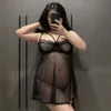 Lingerie divertida em tamanho grande 200 libras, uniforme adulto sexy de empregada, pijama transparente, paixão da meia-noite, conjunto de senhora gorda 302113