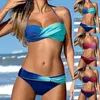 Maillots de bain pour femmes Impression dégradée Sexy Taille basse Bikini Ensembles Deux pièces Maillot de bain Femmes Push Up Ruché Wrap Vintage Tankini Printemps Été