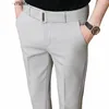 Printemps et été Fi Pantalons Pantalons de costume minces avec ceinture Pantalons pour hommes Pantalons d'affaires décontractés Pantal Hombre Vêtements pour hommes K6YV #