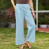 Women's Pants Womens Casual Solid Color Trousers Loose Pockets Elastic Belt High Waist Wide Leg Straight Long Sweatpants Streetwear