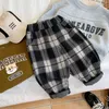 Fashion Boys Girls Plaid byxor barn dubbelficka elastisk midja casual byxor höstbarn all-matchande byxor z3924