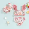 Kläder sätter baby flicka baddräkt färgglada blommor tryck halter topp shorts hatt 3-delad baddräkt spädbarn strand badkläder