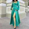 Parti Elbiseleri Jeserary Satin Maxi Yüksek Slit Elbise Kadınlar Seksi Omuzdan Sırtsız Fener Uzun Kolu Tam Uzunluk Vestidos Prom