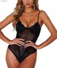 Conjunto sexy Ropa ajustada de encaje Mono sexy sin espalda para mujer Peluches de espagueti Ver a través de G-String Tentación erótica lencería ropa de noche lencería C24325