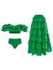 Costume da bagno da donna Gonna torta verde Gonna con spalle scoperte Peplo Tinta unita Moda Principessa francese Bikini in due pezzi e gonna da spiaggia2024 Estate donna