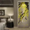 Autocollants d'art mural de fleur de Ginkgo doré, autocollant pour porte de maison, décor auto-adhésif 3D, papier peint de rénovation, impression d'image HD sur la porte