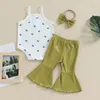Ensembles de vêtements pour bébés filles, 3 pièces, pantalon sans manches, imprimé Cactus, barboteuse, bandeau évasé de couleur unie