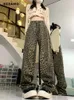Jeans femininos mulheres vintage leopardo impressão alta rua reta harajuku estilo menina y2k calças baggy solto casual demin calças