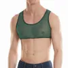 Homens Sexy Malha Regatas Cropped Muscle Vest Homem Ver Através Brilhante Singlets Lingerie Undershirt Gym Fitn Sleevel T-shirts Z4Ju #