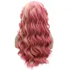 Lushy synthétique dentelle avant ondulé longue 24 pouces rose clair blond mélange forte densité perruque réaliste